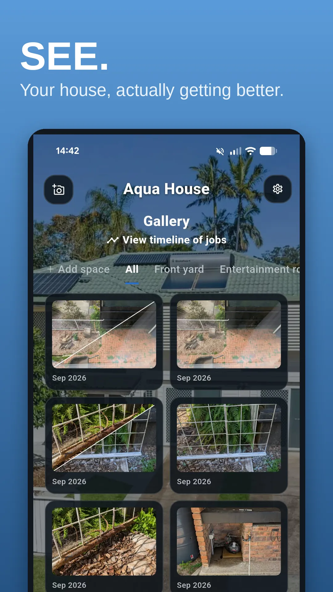 Jib app screen: Before and after, room by room